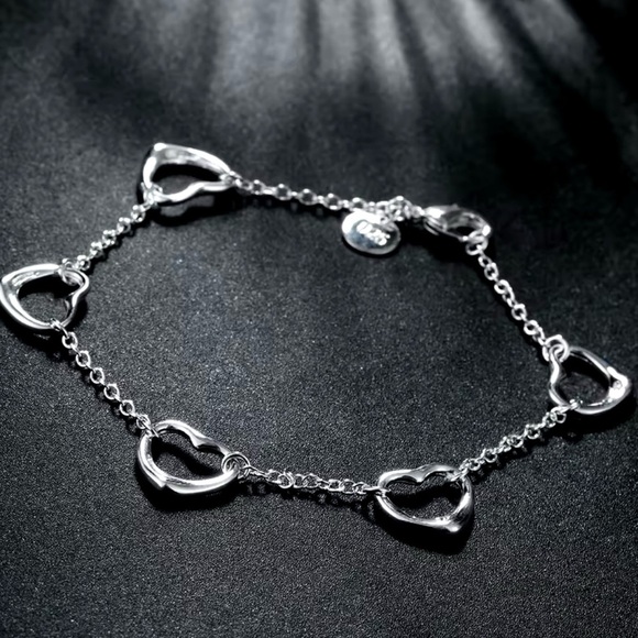 Sterling Silver Plated Heart Bracelet 8” - Picture 2 of 7